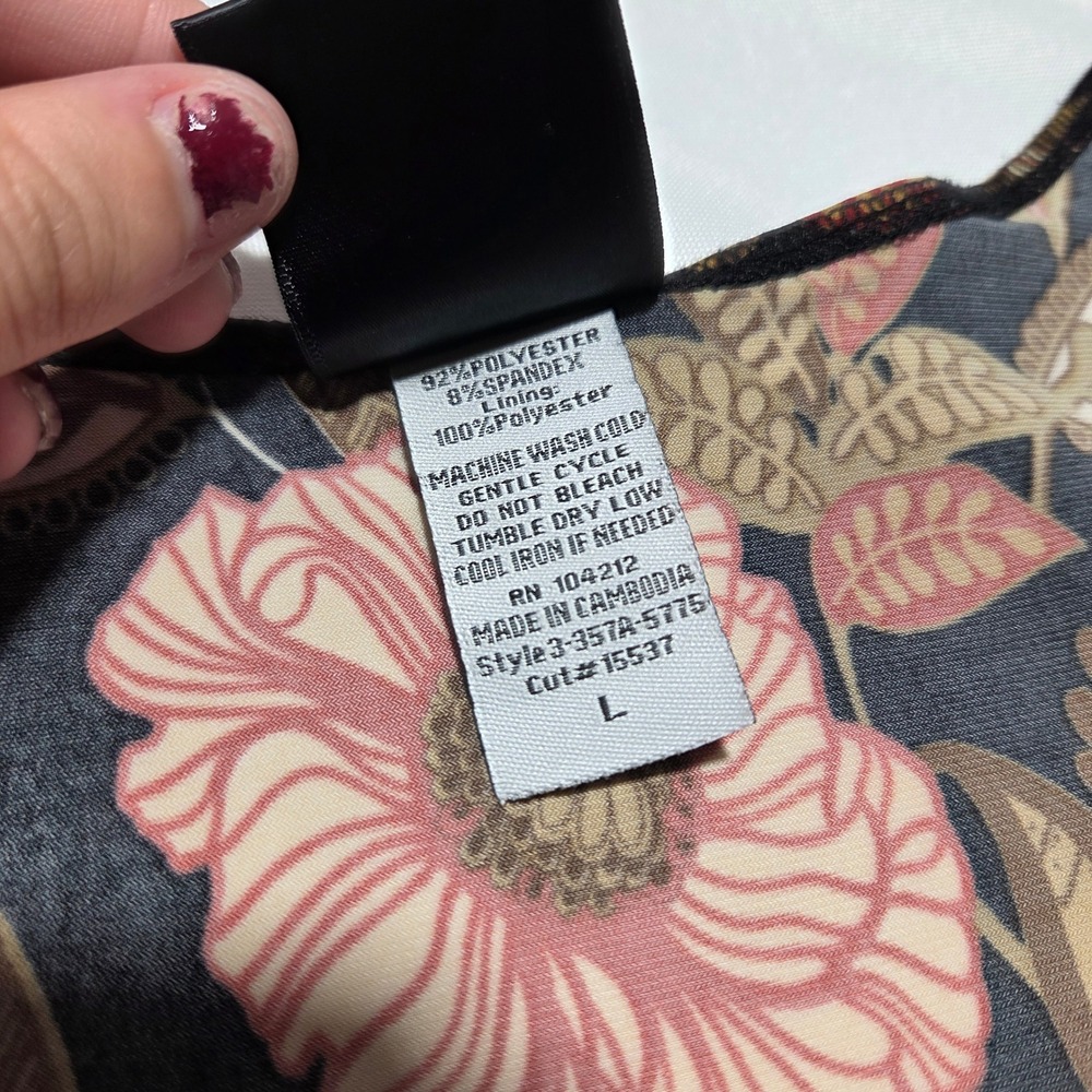 Y2k J.T.B. Floral Surplice Blouse Brown Red Black Empire Waist Stretch Top Large - Picture 3 of 6